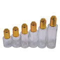 Transparent Glass Dropper Bottle Push Button Serum Drop Pipette Flat Shoulder Press Pump Gold Cap 20~100ml Essential Oil Bottles