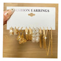 Trend Geometric Pearl Circle Drop Gold Color Butterfly Hoop Earrings Set Jewelry for Women