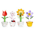 4pcs Glass Mini Cute Flowers Plants Hand Blown Crystal Art Figurines Collectibles Home Office Tabletop Decorations