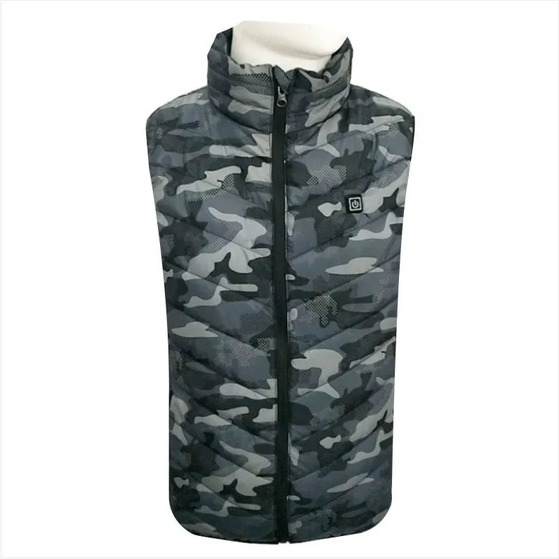 Unisex Winter USB Charging Carbon Fiber Heated Vest Solid Waistcoat Three-Level Control Zipper Breathable Casual Cotton