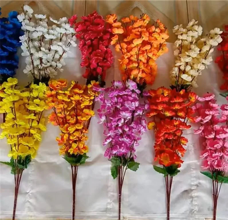 Hot Sale Artificial 9 Branches Peach Blossom Artificial Silk Peach Blossoms for Event Decoration