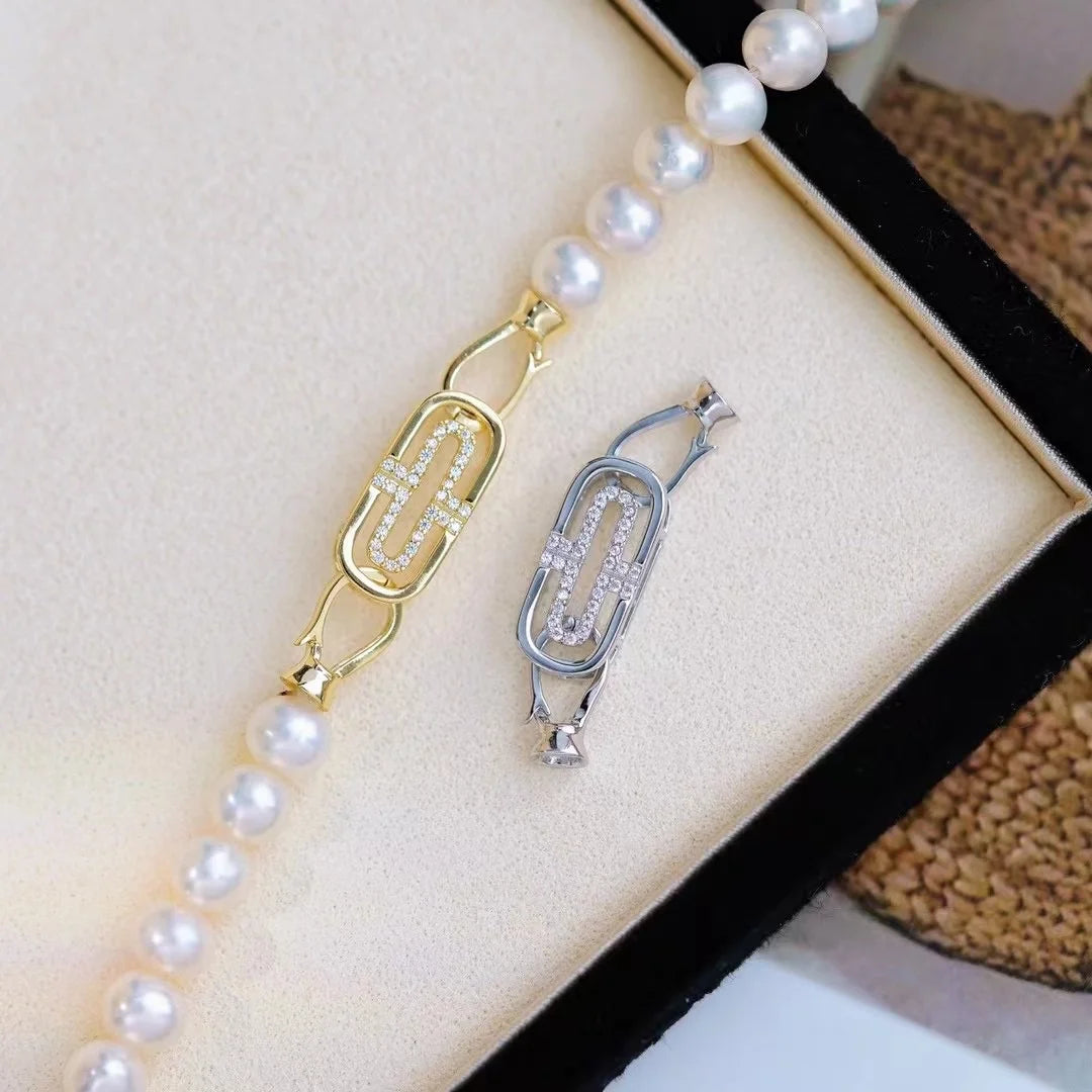 C512 7-8mm 925 Sterling Silver 18K Gold Plated Pearl Clasp for Jewelry Wholesale Metal Cord Ends Clasp Necklace/bracelet Clasp