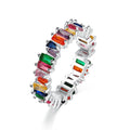 Fashion Trendy Brass Alloy pink rainbow Cz Zircon Beads baguette Diamond Ring Multi Color Jewelry Finger Rings