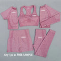 5 Pieces Yoga Set Long Sleeve pink Fitness Crop Top Underwear Gym Clothing Custom logo Fall Workout Sets Seamless Yoga Set