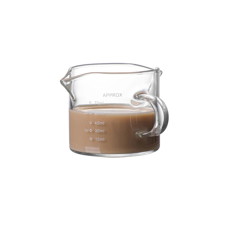 Double Spout Espresso Shot Glass with White Line Espresso Measuring Pitcher for Coffee Tasting