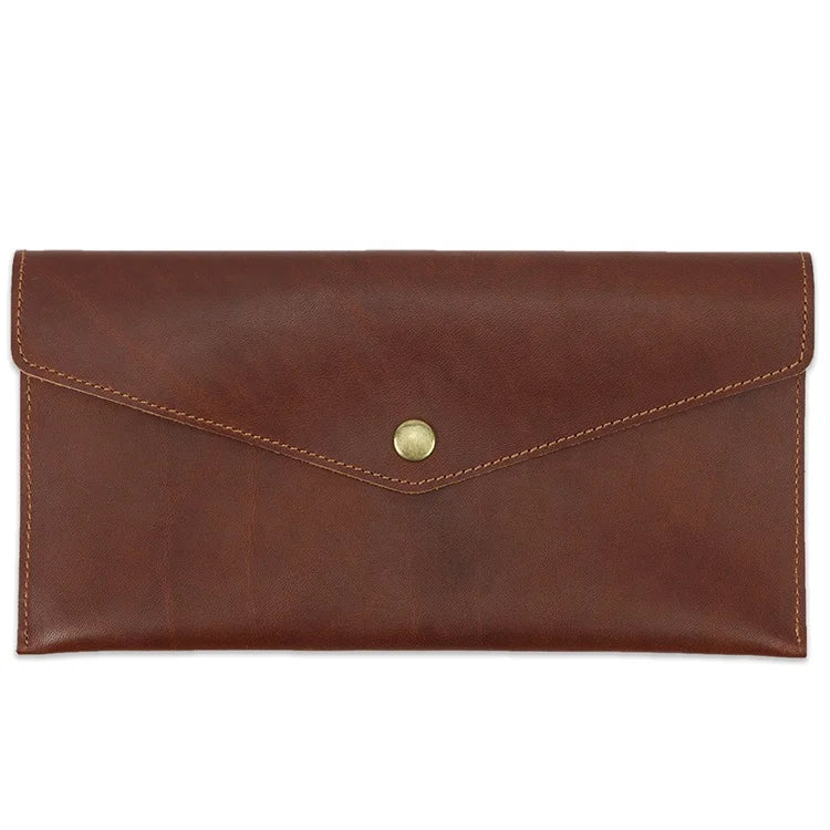 Multi-Function Mobile Phone Pouch Checkbook Holder Cover Slim Vintage Men Clutch Leather Envelope Wallet