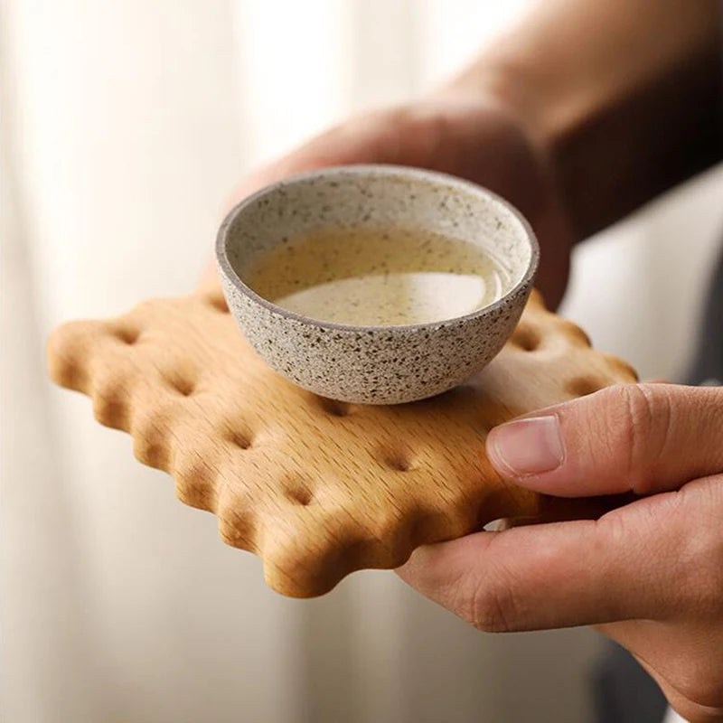 New Biscuit Shape Table Pad Wooden Insulation Placemat Tea Cup Bowl Mat Home Decor Durable Cookies Pattern Coaster Kitchen Tool