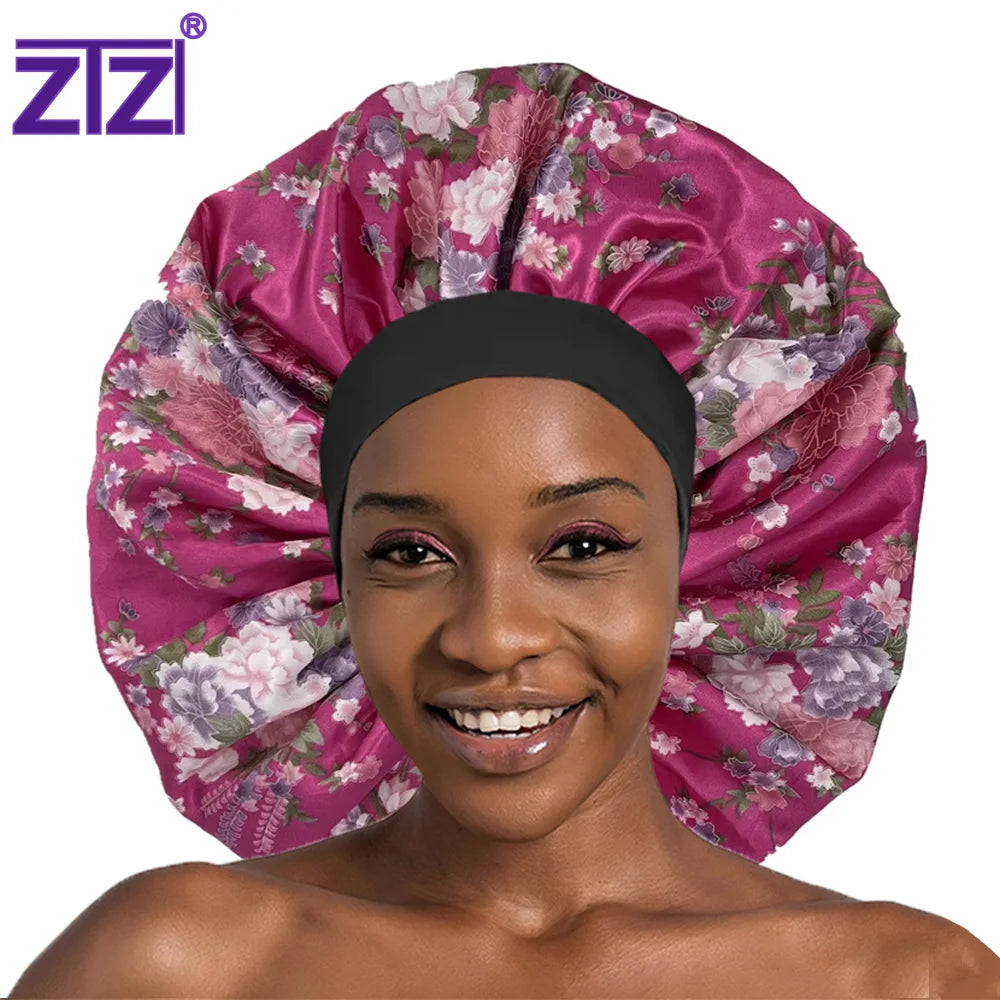 ZTZI Wholesale Women Bonnet Satin Sleep CoverCap SilkJumbo Bonnet Adjustable for Sleeping Hair Bonnet With Long Thick Curly Hair
