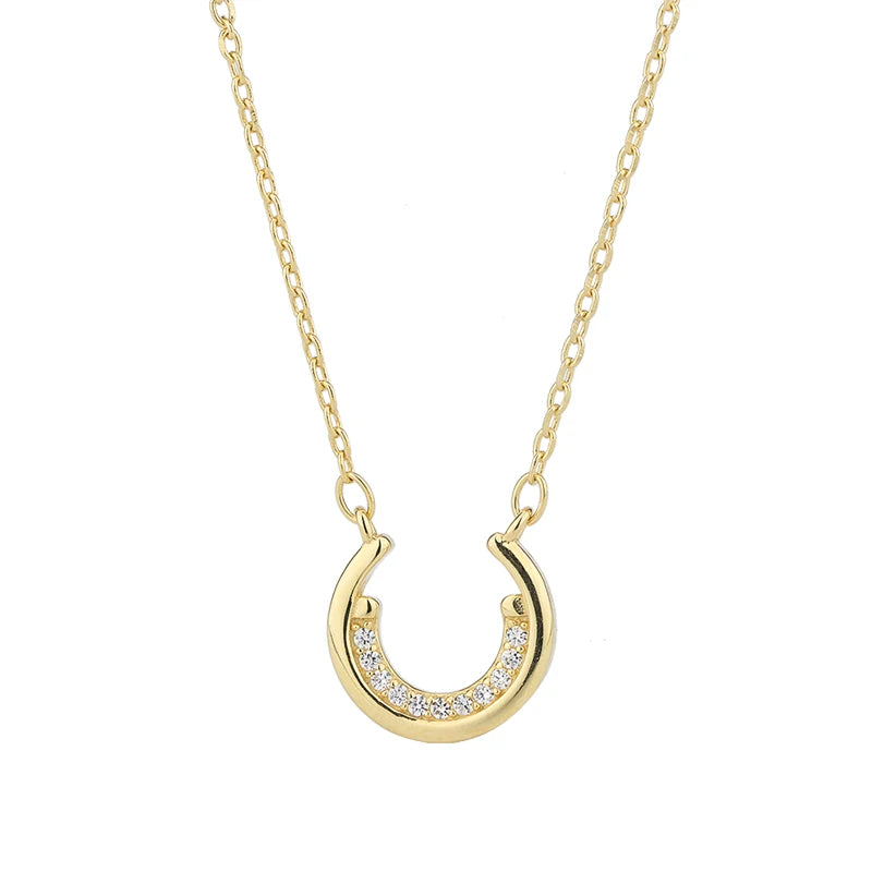 Hot Selling 925 Sterling Silver Horseshoe Shaped Crescent 18k Gold Plated Pendant Women's Necklace Jewelry Wholesale