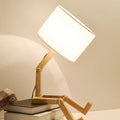 Manufacturer Creativity Adjustable Fabric Lampshade Wooden Robot Desk Lamp for Home Decor Study Reading