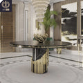 Villa Luxury Contemporary Round Dining Table Set with Marble Top and Stainless Steel Frame for Apartment Home Furniture