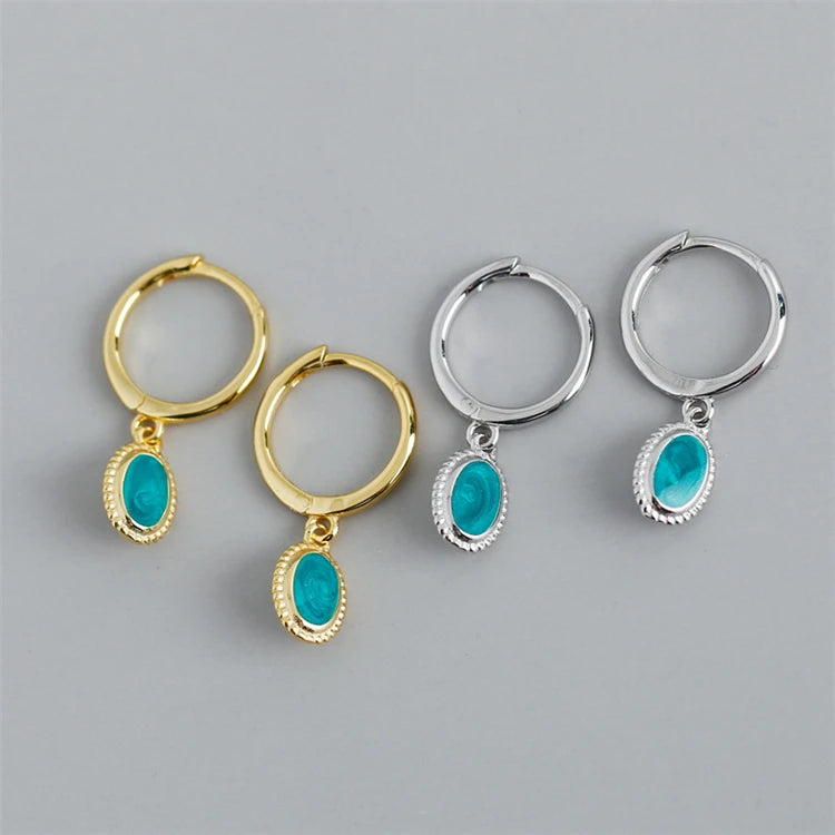 New Trendy Enamel Oval Shape Diamond Hoop Earrings 18k Gold 925 Sterling Silver Fashion Women Hoop Earrings
