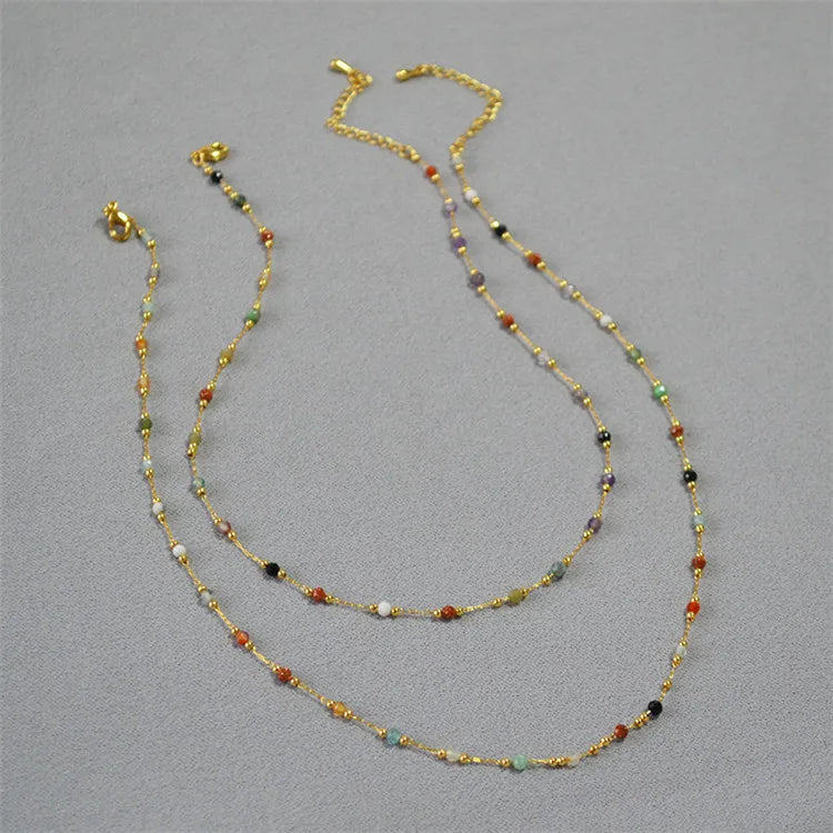 SP High Quality Delicate Simple 18K Gold Cute Beads Natural Stone Coloured Stone Necklace Jewelry