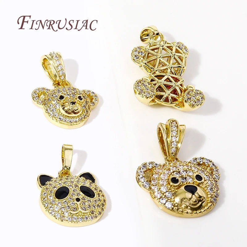 Luxury Trendy 18K Gold Plated Bear Charm Pave Zircon DIY Christmas Pendants with Jewelry Making Supplies Accessories