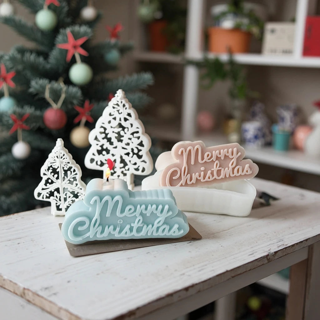 Merry Christmas English Letter Aromatic Candle Silicone Mold Decoration Aromatic Candle Handmade Soap Mold Cake Baking Mold