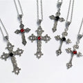 SC New Style Gothic Cross Necklace Cool Colorful Diamond Necklace Vintage Silver Flower Cross Pendant Necklace for Women