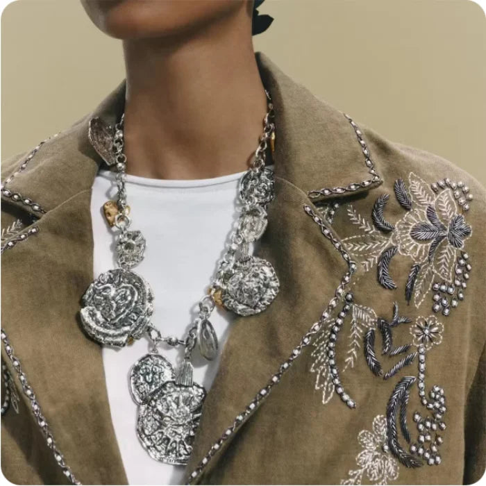 ZAA Luxury Retro Irregular Heart Badge Pendant Necklace Set