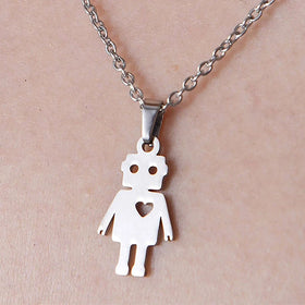 Factory High Quality Stainless Steel Jewelry Robot Rocket Pendant Necklace Silver Lightning Hill Ghost Necklace Gifts for Women
