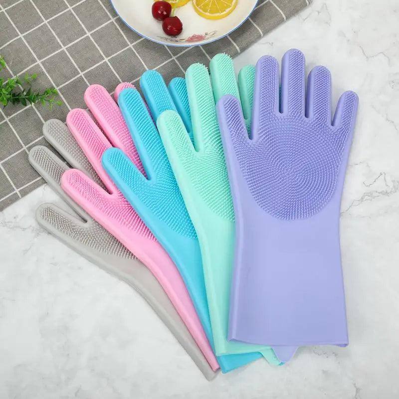 Silicone Scrubber Mitten Magic Dish Washing Mitten Cleaning Brush Scrubber Mitten for Kitchen