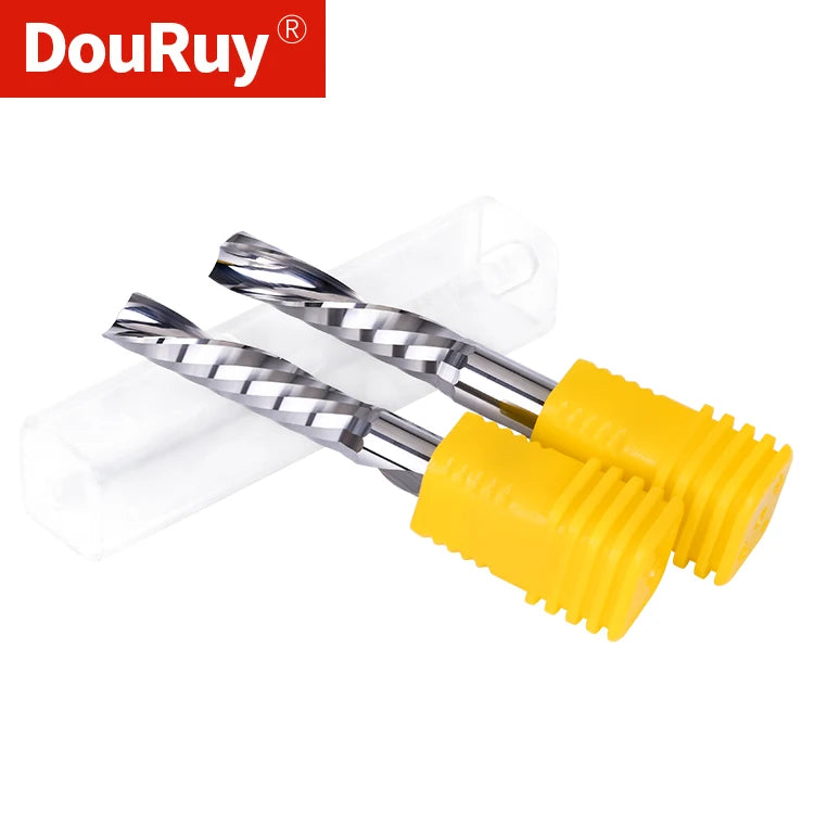 DouRuy 2A 3.175/4/5/6 Solid Carbide Spiral 1 Flute Down Cut Milling Spiral Router Bits Down Cut End Mills for Wood Pvc Resin
