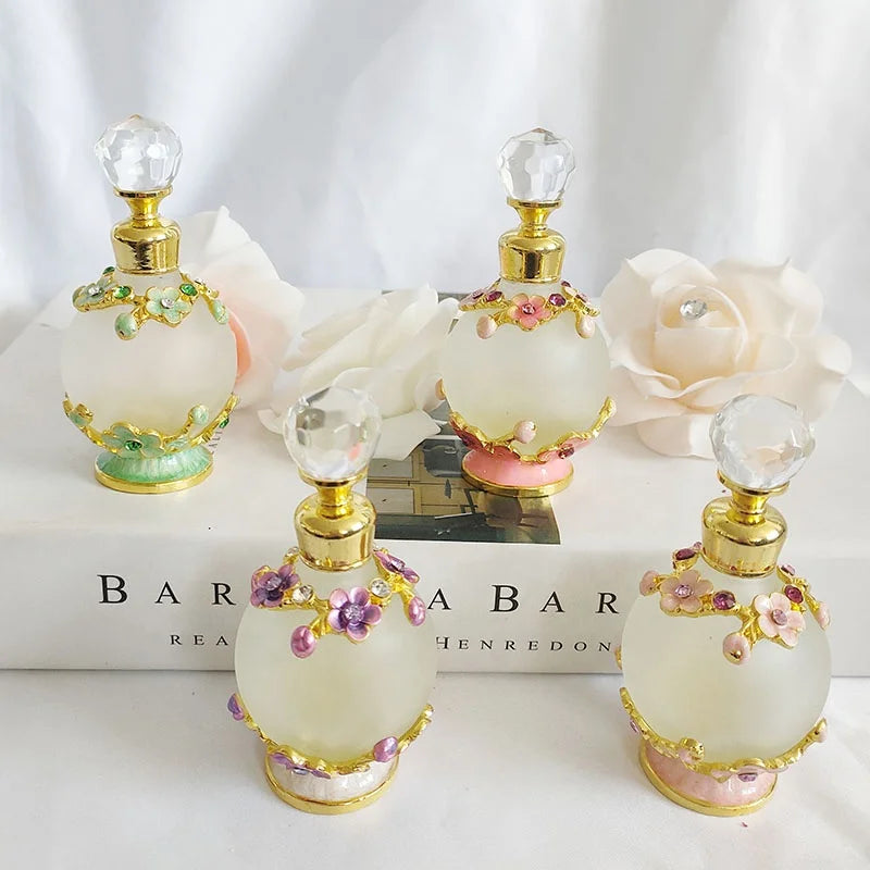 25ml New Design Patented Plum Blossom Flower Metal Perfume Glass Essential Oil Refillable Attar Bottle Factory Outlet#81147