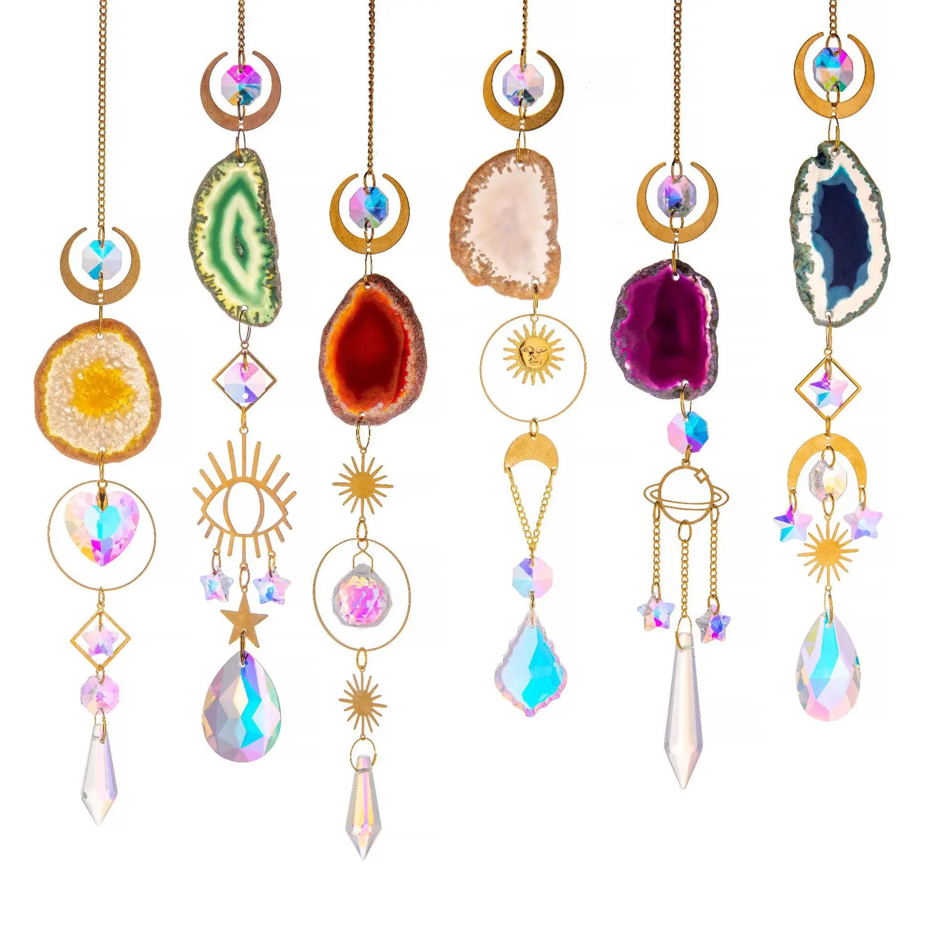 Wholesale Suncatcher Rainbow Maker Crystal Natural Stone Agate Sun Catcher Window Wall Hanging Prism Rainbow Home Decoration