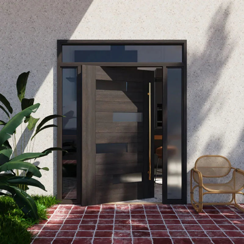 Modern Exterior Waterproof Sound Insulation Wooden Composite Pivot Doors with Fingers Safety and Customizable Design