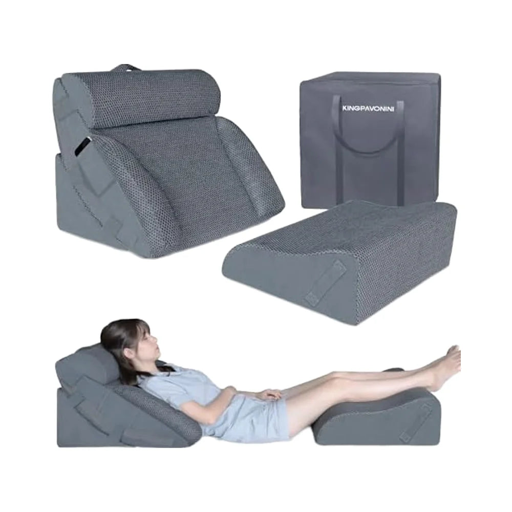 4pcs Orthopedic Bed Wedge Pillow Set with Memory Foam Post Surgery Neck Back Leg Pain Relief Acid Reflux GERD Reading Bed Rest