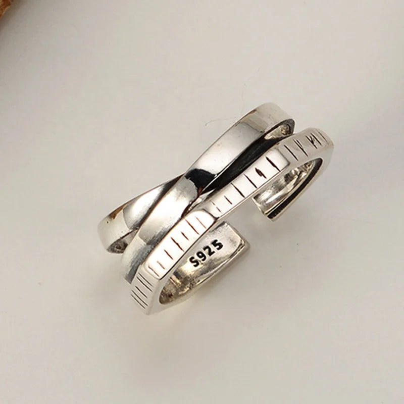 ICEBELA Original Design S925 Sterling Silver Thread Ring Vintage Versatile Thai Silver Geometric Ring Opening for Girl