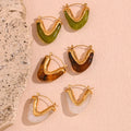 Guarantee Dreamshow Colorful Acrylic Earring V Shape Hoop Earring 18k Gold Plated Jewelry Stainless Steel Jewelry