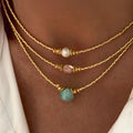 Zooying Handmade Gold-color Beads Natural Freshwater Pearl Pendant Necklace Women Vintage Charm Choker Stylish Simple Jewelry