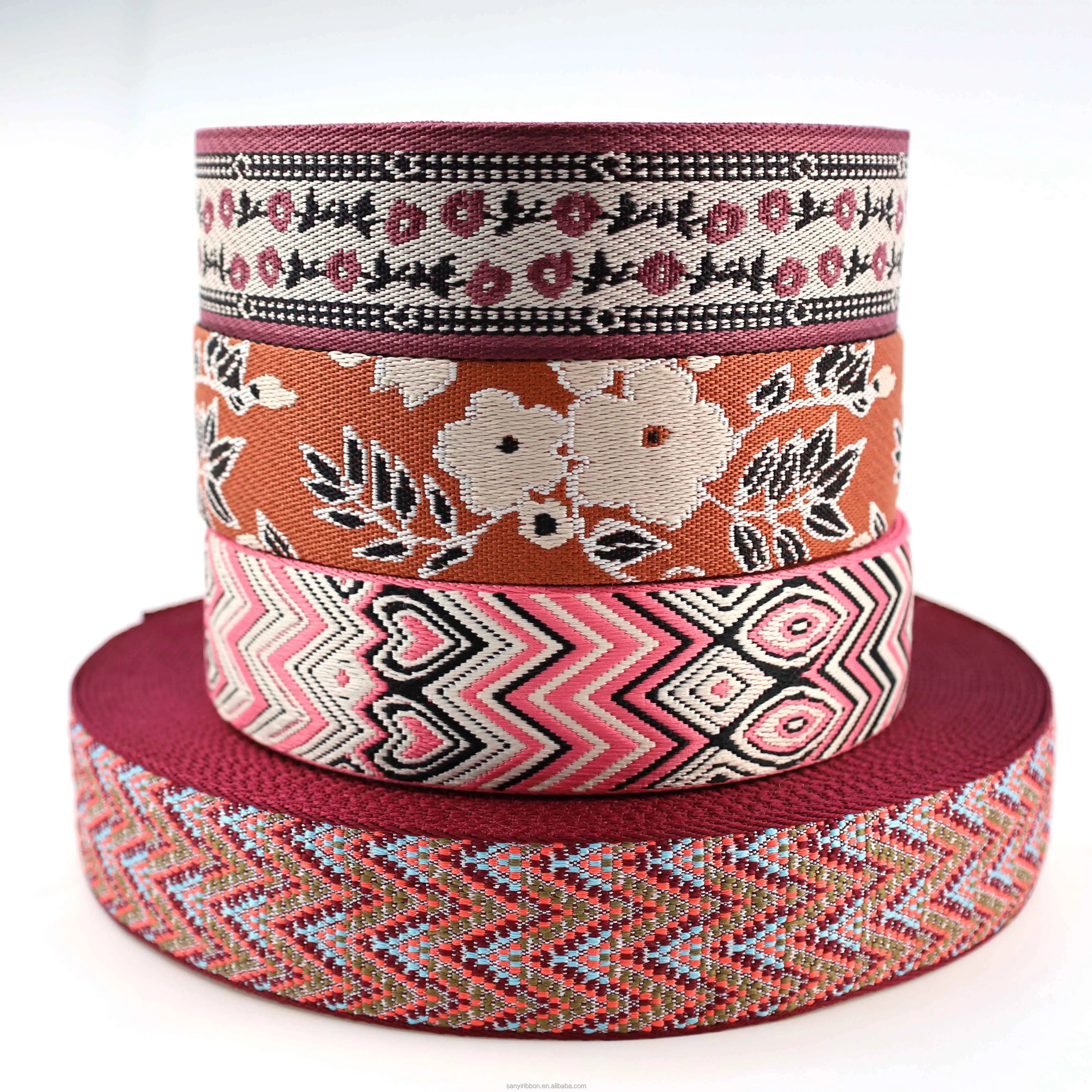 China Manufacturer's Custom 100% Polyester Jacquard Webbing 50mm Braided Manufacturer's Custom Polyester Jacquard Webbing