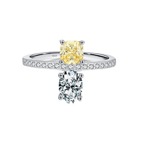 Light Luxury Geometric Ring Sterling Silver 925 Jewelry Wholesale Sweet Candy Color Oval square Yellow Zircon Ring