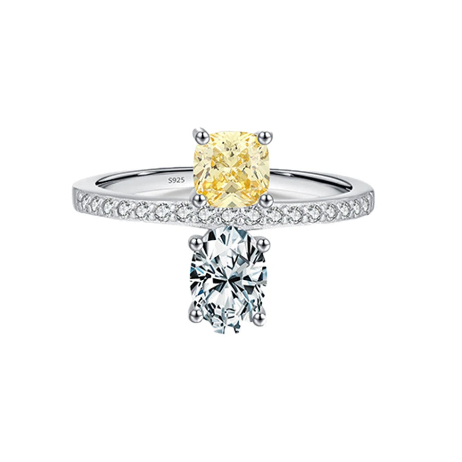 Light Luxury Geometric Ring Sterling Silver 925 Jewelry Wholesale Sweet Candy Color Oval square Yellow Zircon Ring