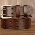 New Pin Buckle Full Grain Leather Belts for Mens Jeans 3.8cm Heavy Duty Double Prong Buckles Leather Work Belt for Men  Pants