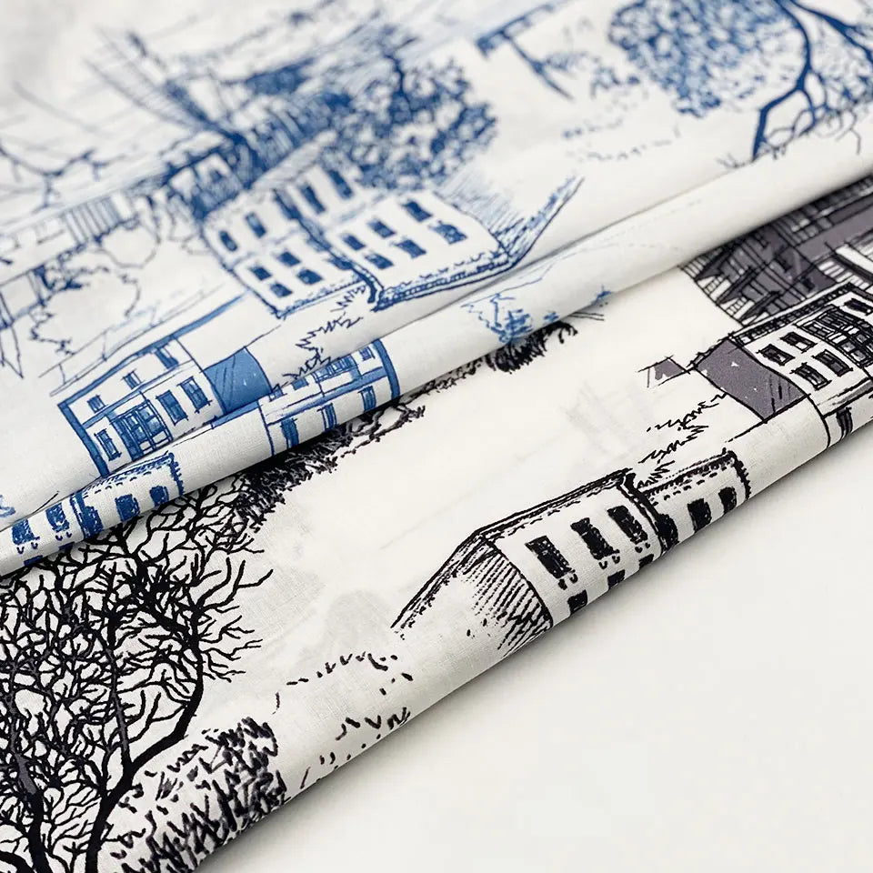 60s Voile Poplin White Bash Cloth Art Sketch Style Designer Brand Shirt Print Cotton Fabric