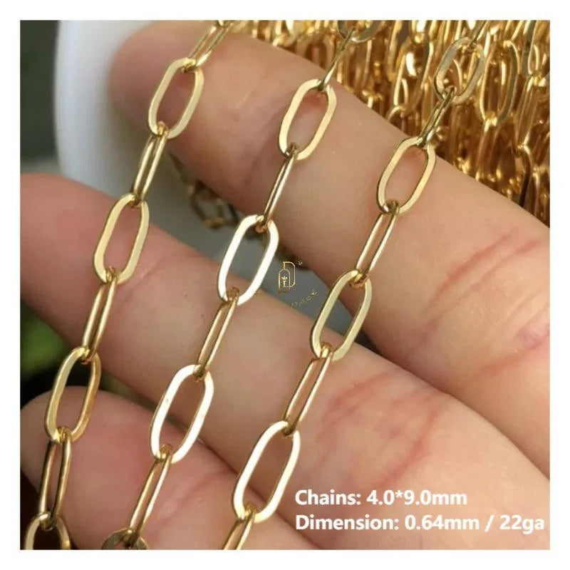 GP US 4*9mm Thick Flat Long Oval Paperclip Link Chain 14K Gold Filled Permanent Jewelry Chains Elongated Chunky Link Wholesale