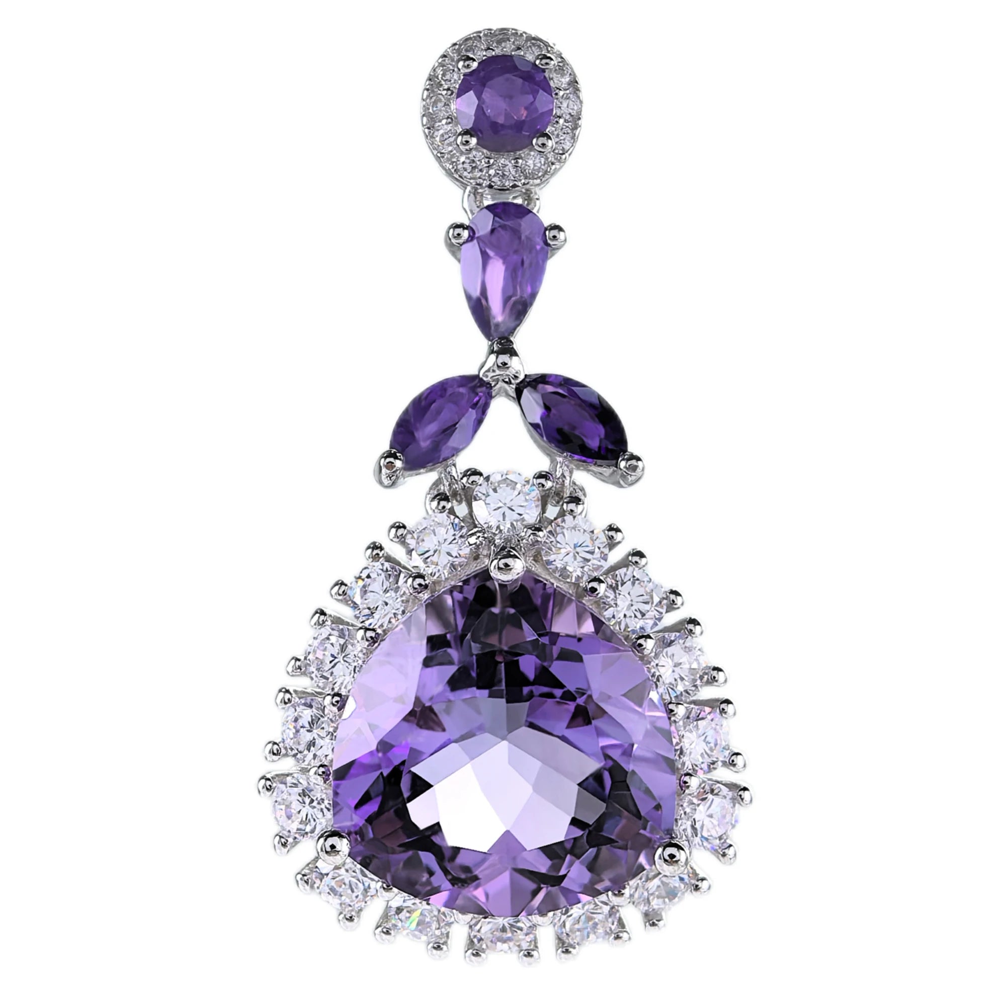 Gorgeous Rhodium Plated 925 Silver Jewelry Natural Amethyst Pendant for Women Anniversary Gift