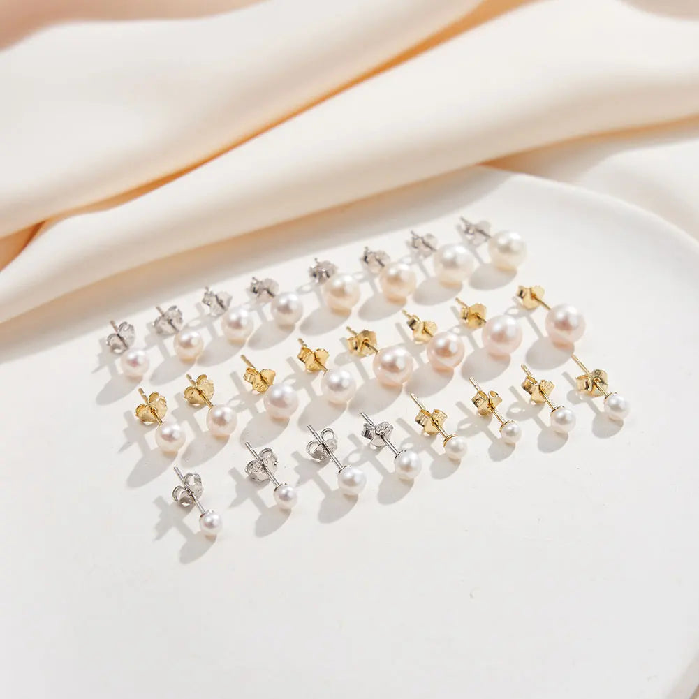 For GPE105 Baroque Shape 3-6.5mm Natural Freshwater Pearl Stud Earrings 925 Silver 14K Gold Rhodium Plating AAAA/AAA Grade