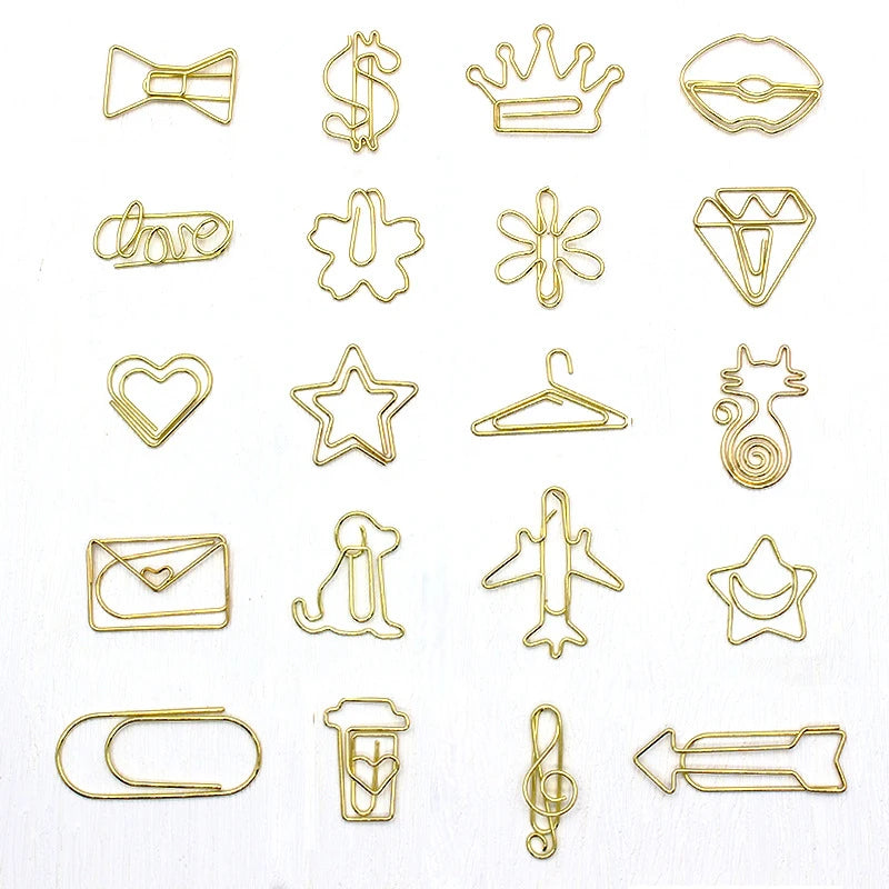 8pcs/box Mini Funny Cute Metal Gold Electroplating Hangers Dog Love Star Cartoon Shape Paper Clips Funny Bookmark Marking Clips