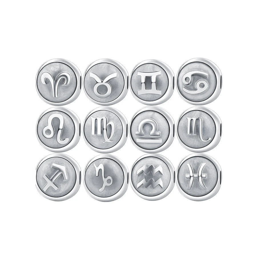 8mm 316L Stainless Steel Horoscope Charm Silver Jewelry Embossed Beads Zodiac Sign Jewelry for Bracelet