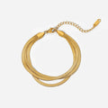Europe and America Fashion Three Layer Flat Snake Chain 18k Gold Plated Stainless Steel Herringbone Chain Bracelet for Women
