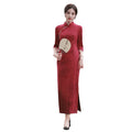 Plus Size Women's Red Green pink Dresses Cheongsam Women Lady Elegant Suede Carved and Printed Sleeves Girls Qipao Factory