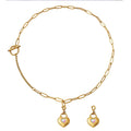 Multiple Wear Methods Stainless Steel 18K Gold Plated Chunky Chain Ot Button Glass Crystal Heart Necklace