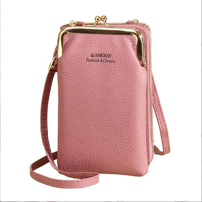 New Style Fashion PU Custom Zipper Clip Long Phone Wallet Shoulder Strap Crossbody Women Phone Bag
