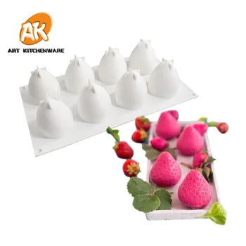 Silicone Mousse Cake Moulds for Bakery Kitchenware DIY Jelly Moulds Pastry Baking Tools MC-137 AK 8cavities Strawberry 3D