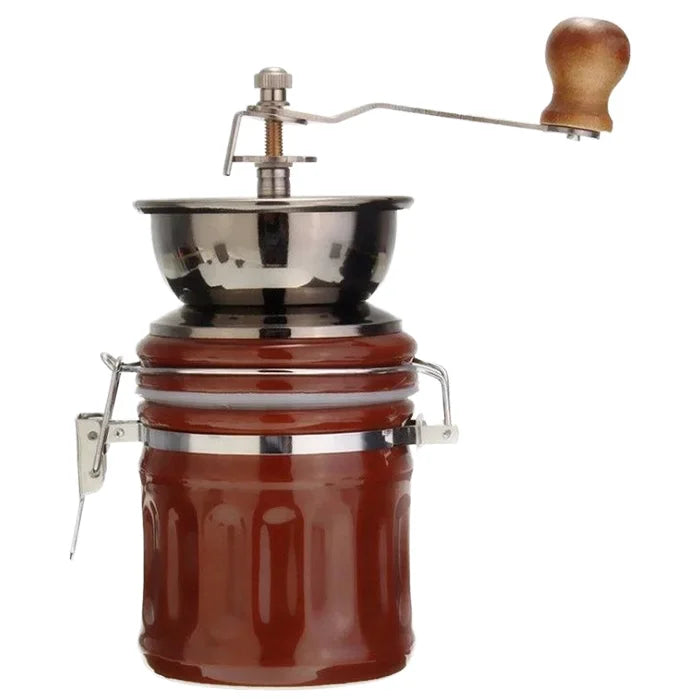 Manual Coffee Grinder with Airtight Storage Jar Hand Crank Ceramic Burr Coffee Bean Mill with Locking Mechanism for Travel