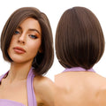 Future Chemical Fiber Bob Dark Hair Root Dark Brown Front Lace Synthetic Wig Shoulder Straight T-Shaped Lace Wig 13X1X5