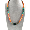 Genuine Spiny Oyster Shell Hand Braided Rondelle Beads Necklace with Turquoise Bead
