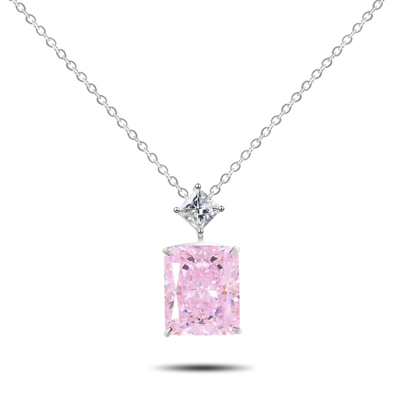 Top Quality Cubic Zirconia  High Carbon Diamonds Pendant Necklaces Pink/Yellow Color Sliver Jewelry Fire Polish Decorations
